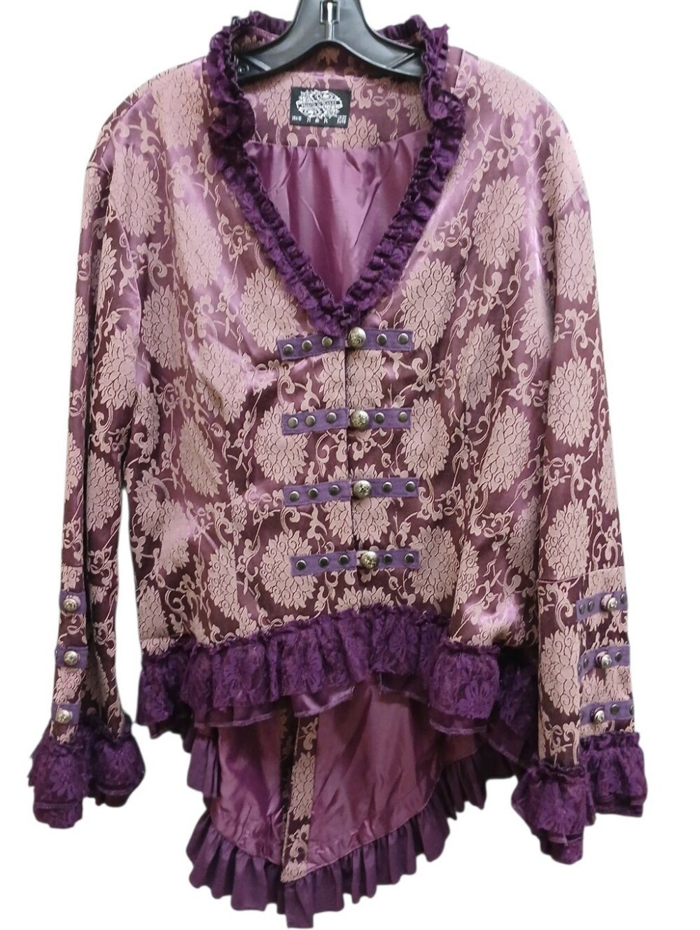 Hearts & Roses Purple Floral Brocade Ruffle Tunic Corset Jacket Size US 16
